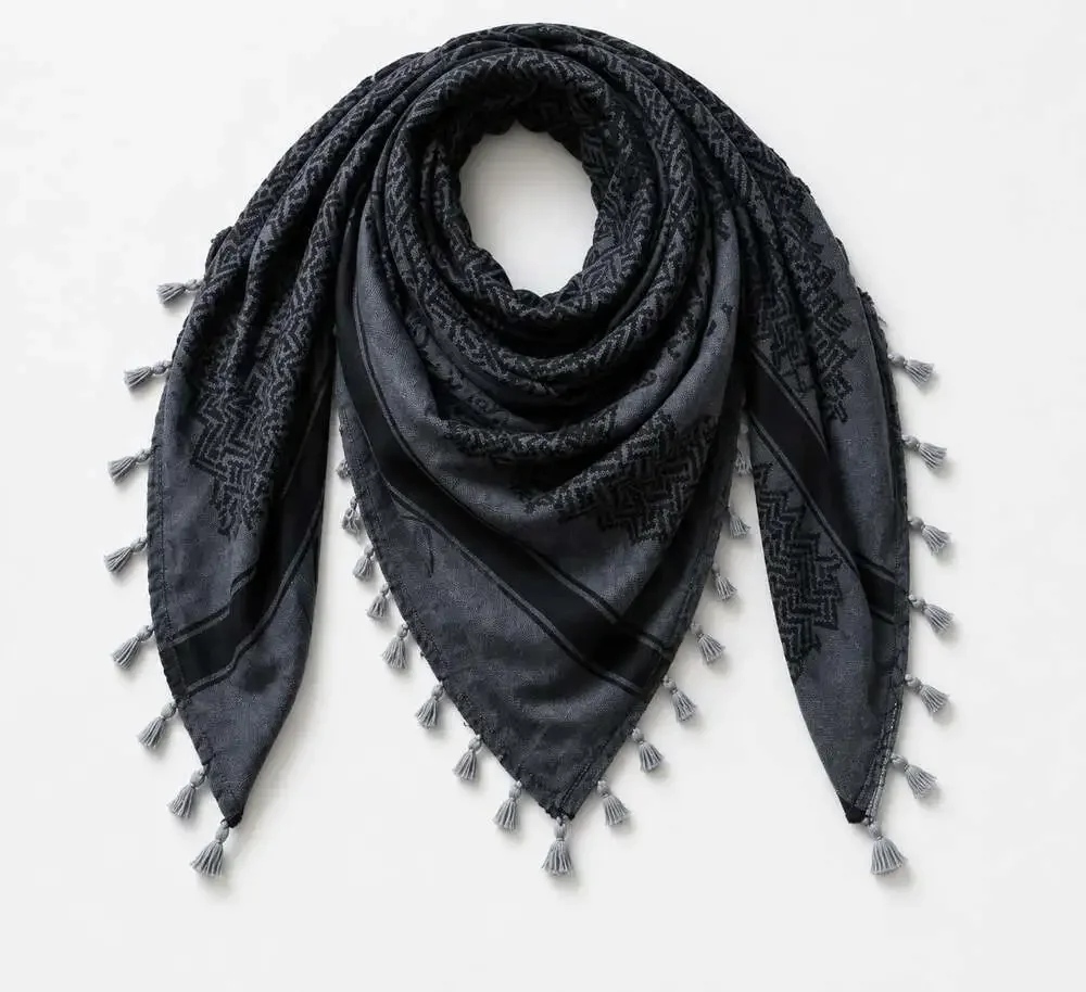 Shemagh Keffiyeh Made in Palestine  Gray & Black delicately woven